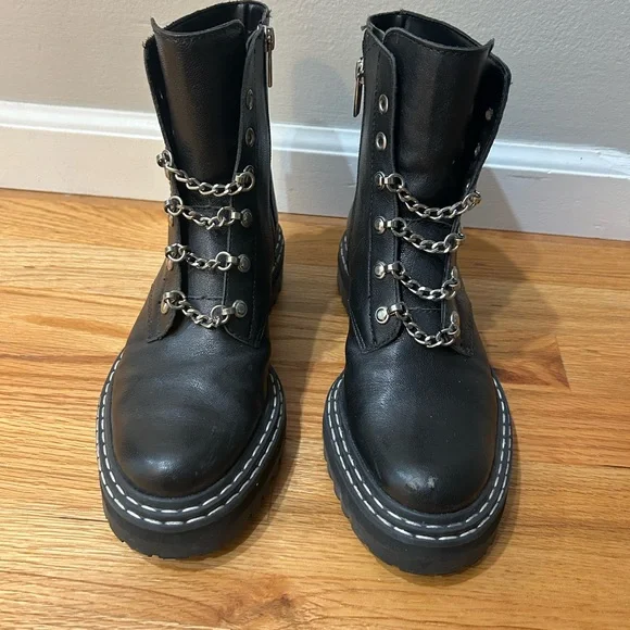 Black Combat Boots Womens 8M Metallic Vince Camuto Biker boot - Picture 2 of 7